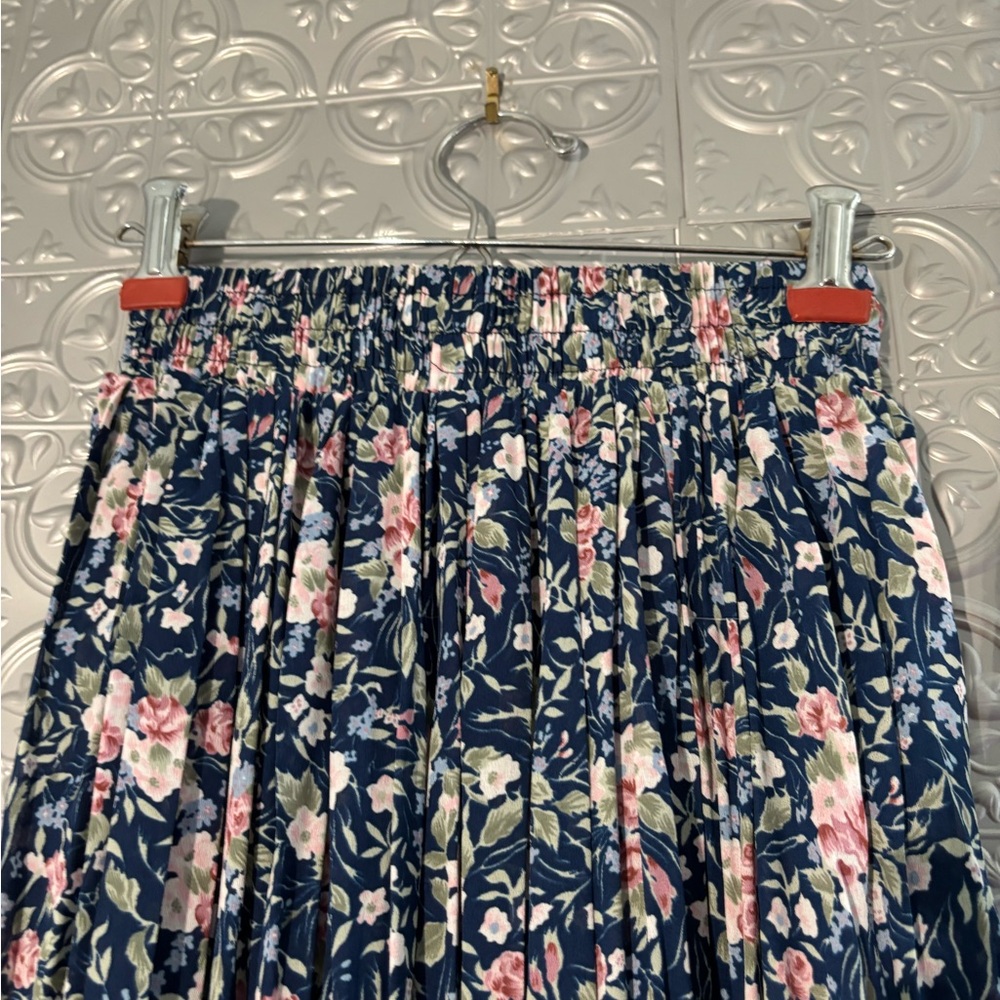 GSL vintage 1980s pleated maxi skirt blue cottagecore hippy bohemian festival - Picture 2 of 5